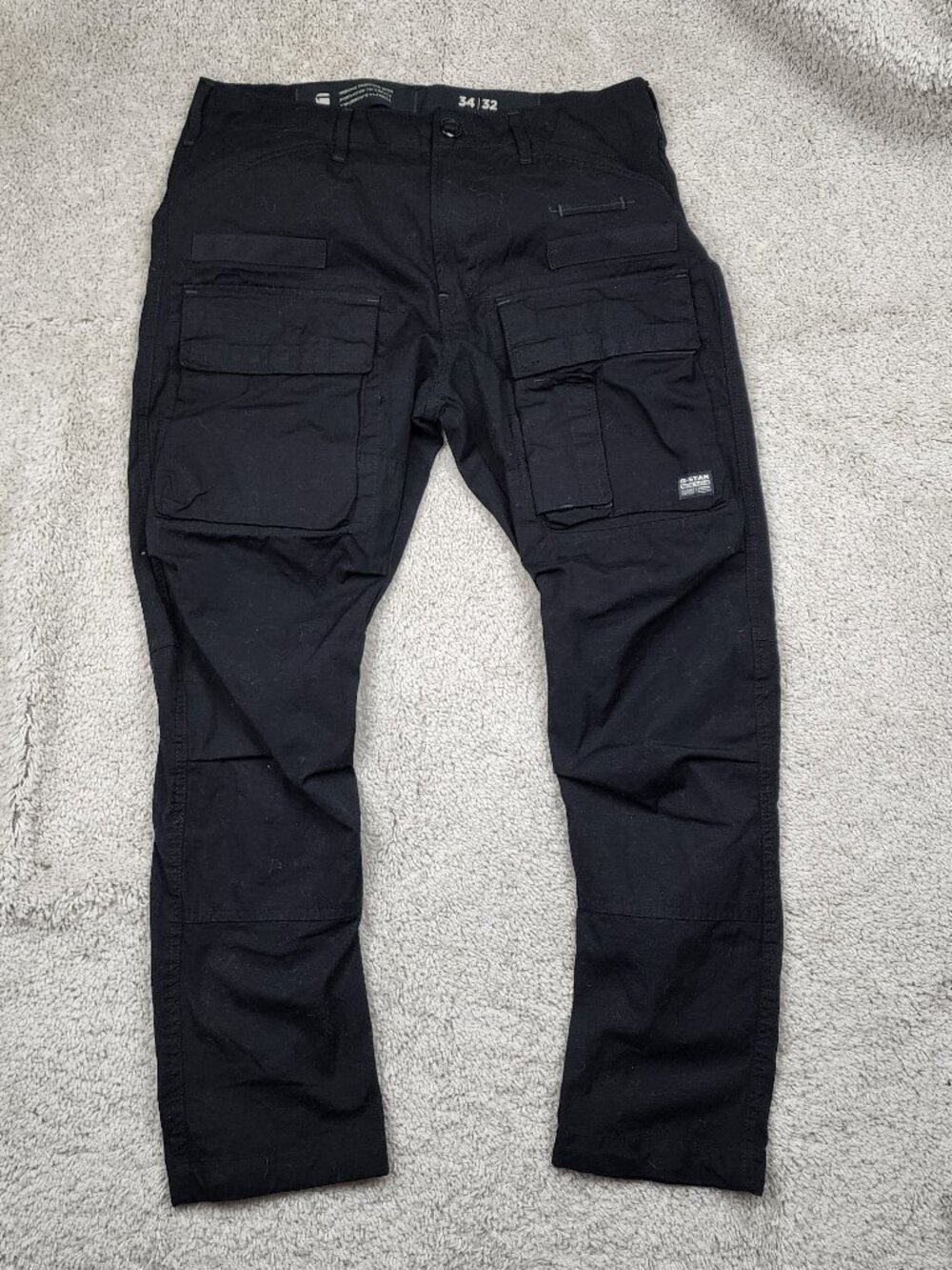 G-Star Raw Zip 3D Straight Tapered Black Cargo Pants Size 34x32 Jogger USA CLean